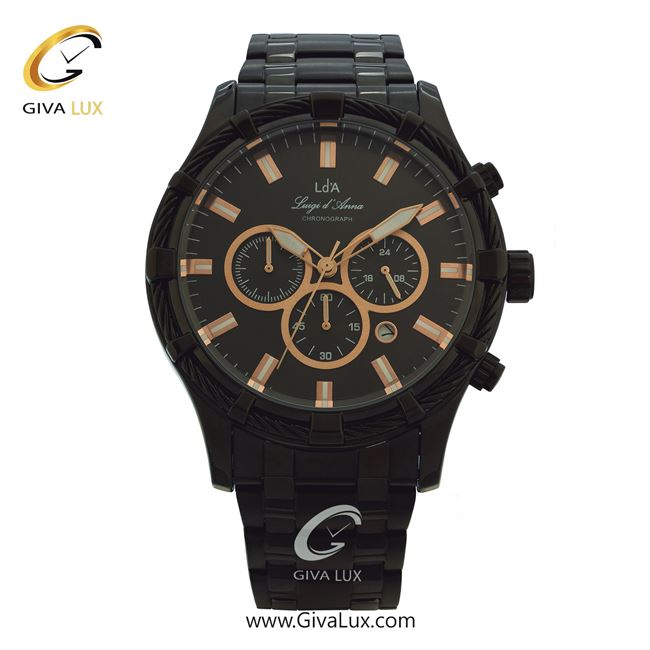 ساعت مچی اورجینال مردانه LdA سه موتوره کرنوگراف مشکی | مشکی| مشکی| کد رفرنس 2415